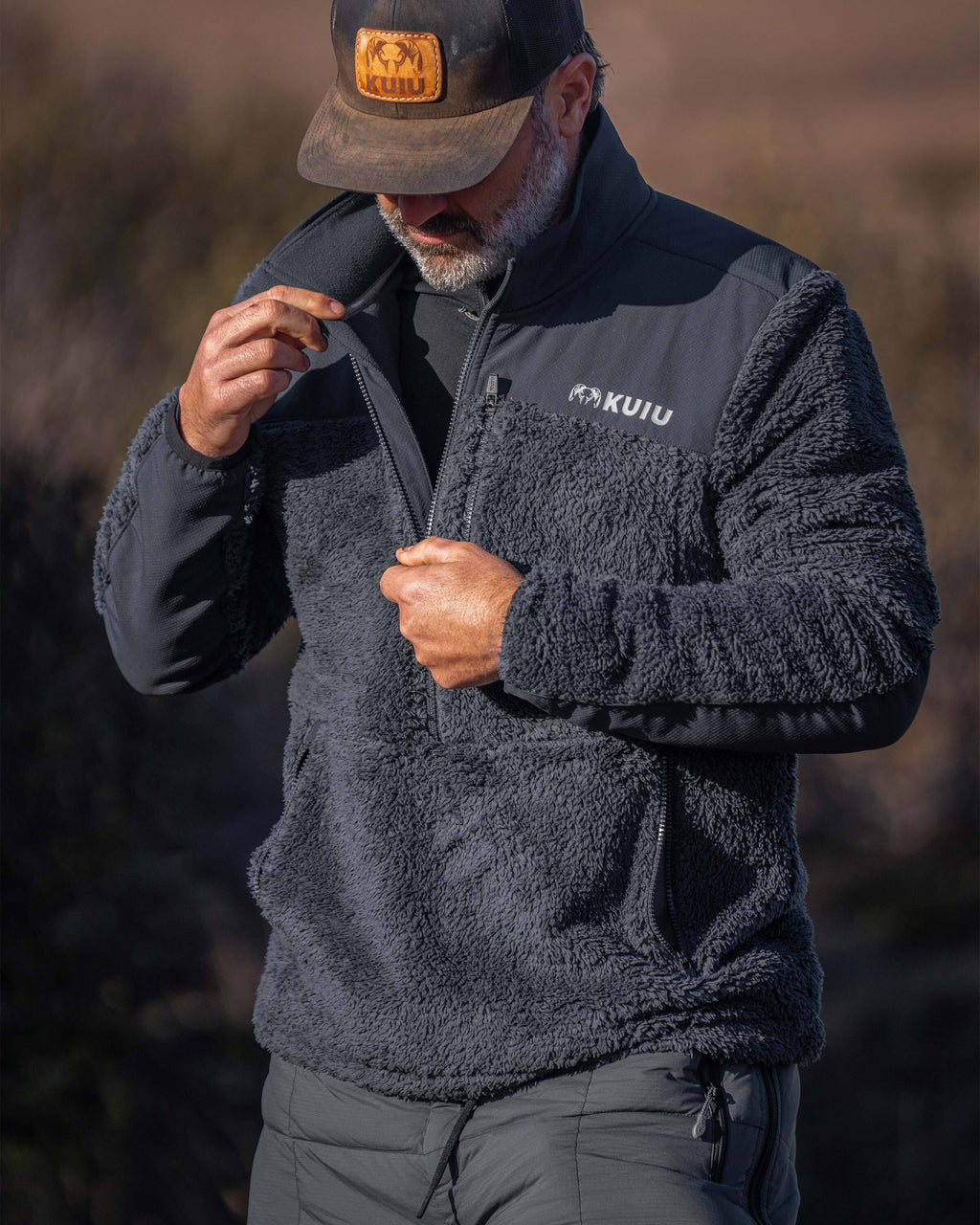 Sherpa Fleece Zip Pullover | Asphalt