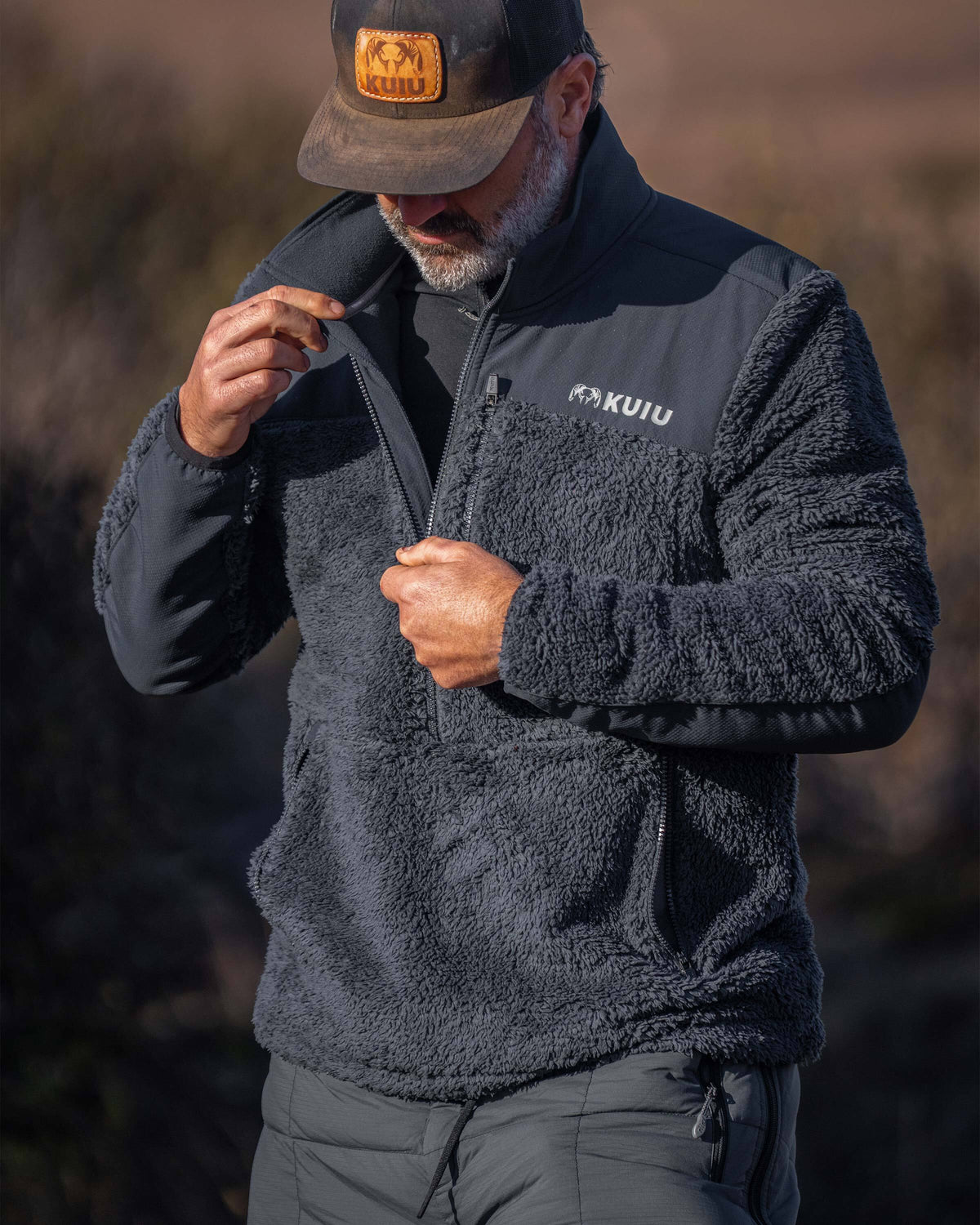 Sherpa Fleece Zip Pullover | Asphalt
