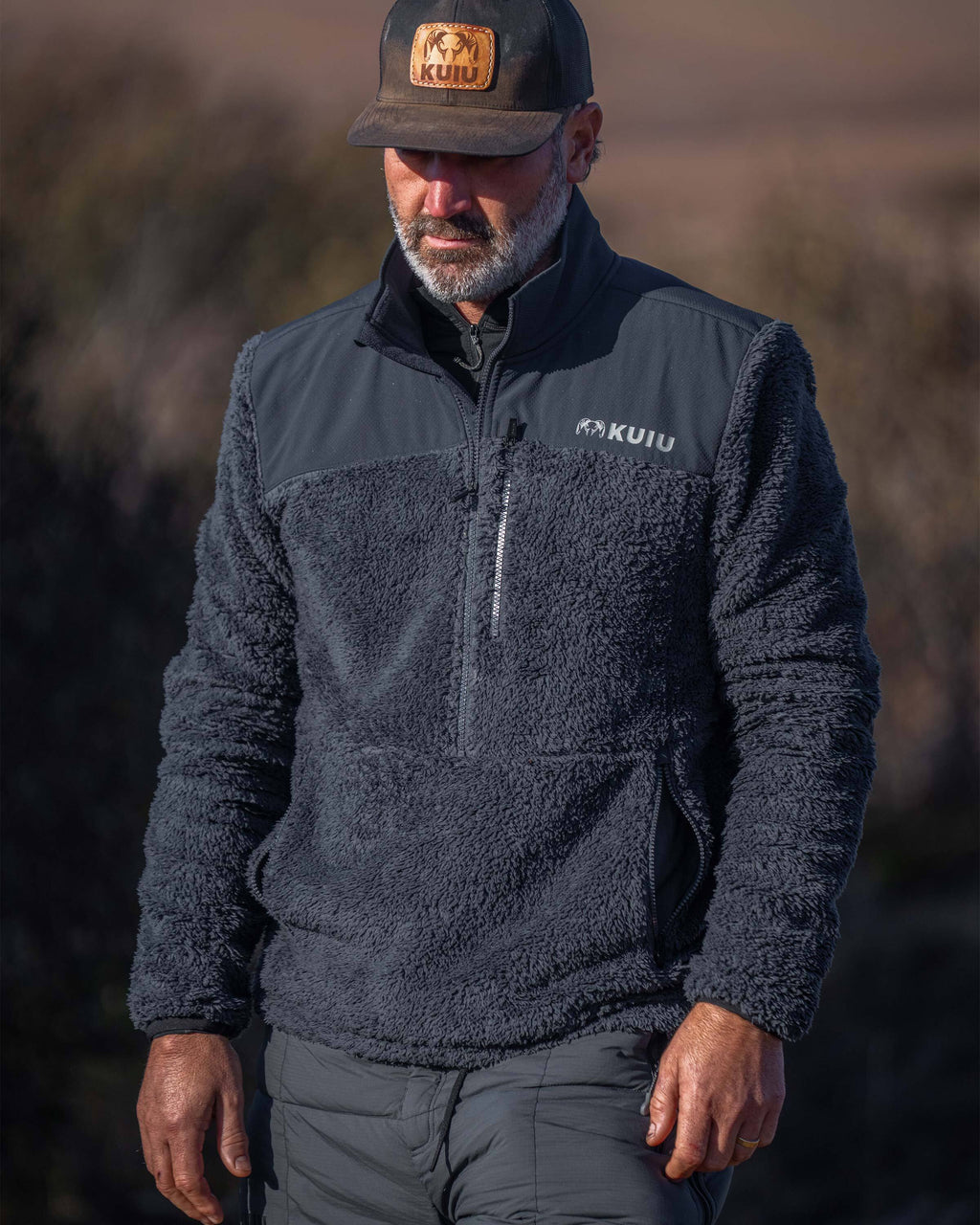 Sherpa Fleece Zip Pullover | Asphalt