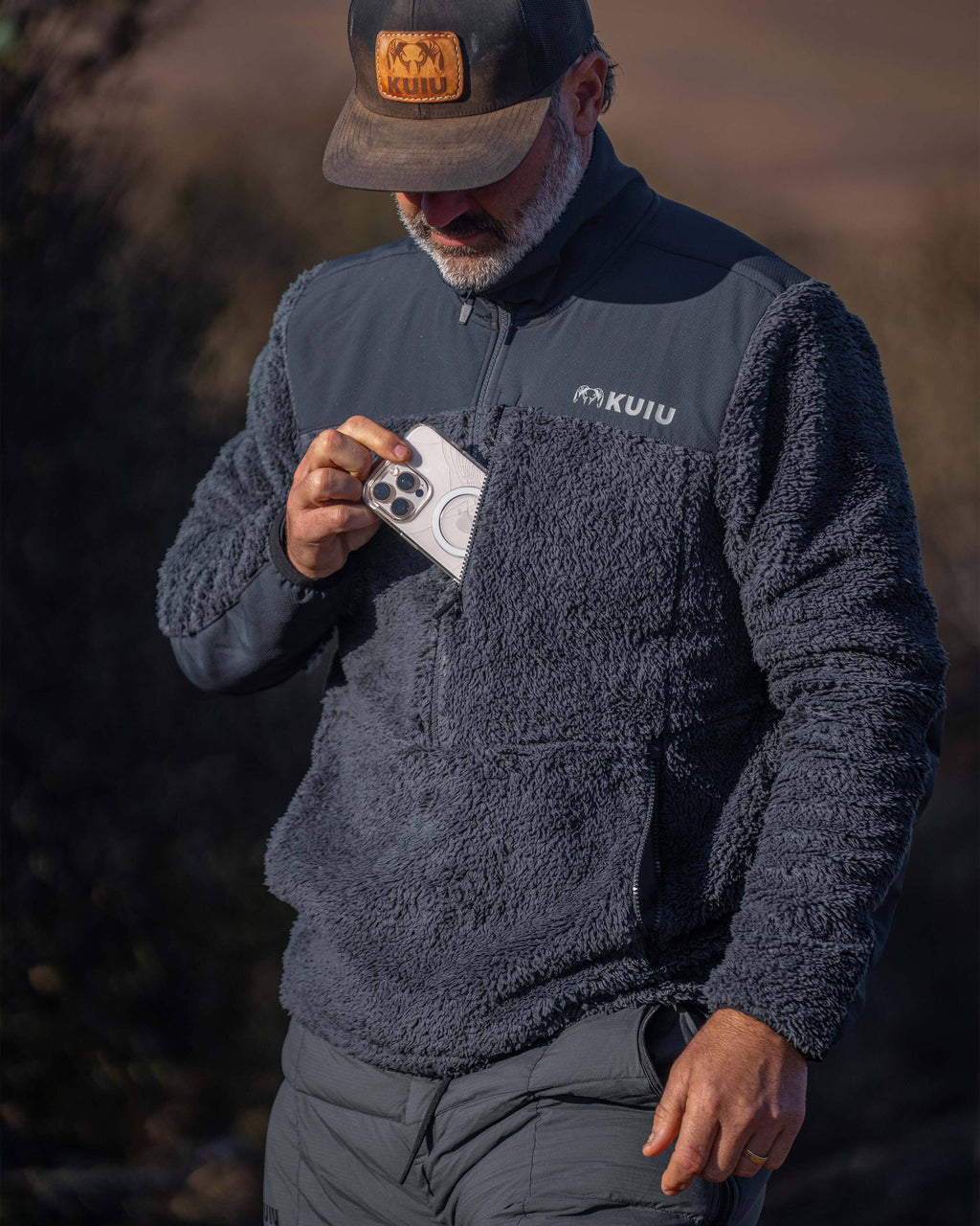 Sherpa Fleece Zip Pullover | Asphalt